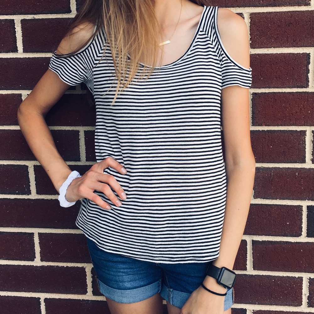 Black & White striped cut out tee